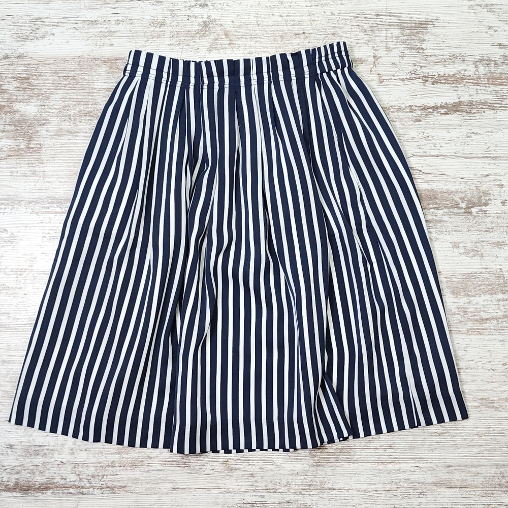 Womens J Crew Mercantile Striped Pleated Midi Skirt Blue White